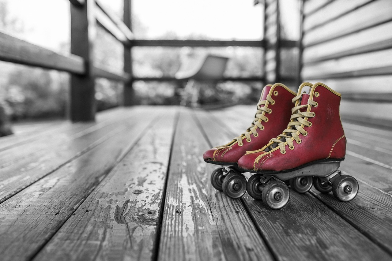 Roller skates, rollerblades, roll skates, roller-skates, fun, sports, red, vintage, leather, activity, fitness, old, retro, rollerskating, lifestyle, rollerblading, skating, skates, exercise, roll, la