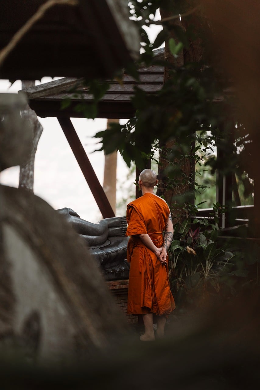 Monk, orange robe, meditation, temple, nature, calm, spirituality, asian, meditation practice, detachment, travel, thailand, zen, reflection, inspiration, meditation retreat, contemplation, holism, ea