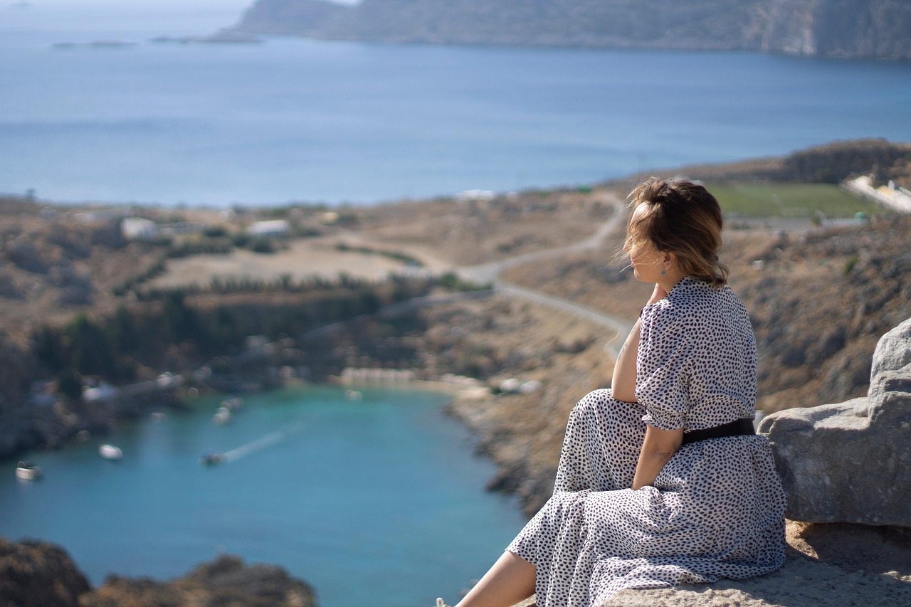 Woman, sea, cliff, rest, relax, trip, nature, travel, landscape, turkey, istanbul