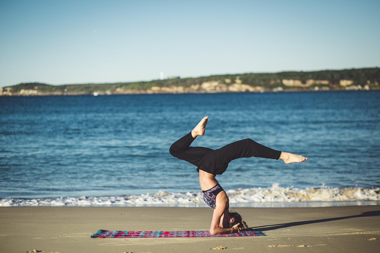 Yoga, balance, zen, beach, ocean, meditation, person, sand, sea, shore, water, woman, nature, workout, blue beach, blue fitness, blue water, blue yoga, blue meditation, blue sea, blue ocean, blue bala