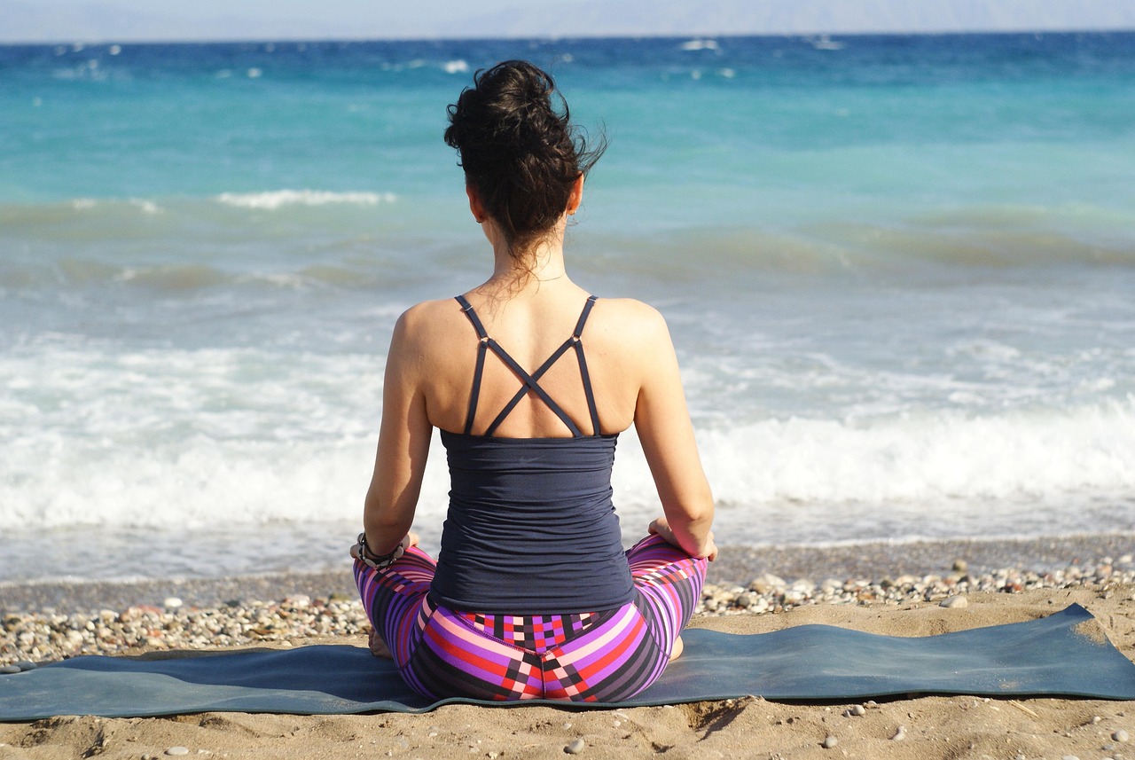 Woman, yoga, beach, shore, seashore, relaxation, meditation, nature, rest, meditate, calm, tranquil, girl, sitting, sea, ocean, seaside, yoga, yoga, yoga, meditation, meditation, meditation, meditatio