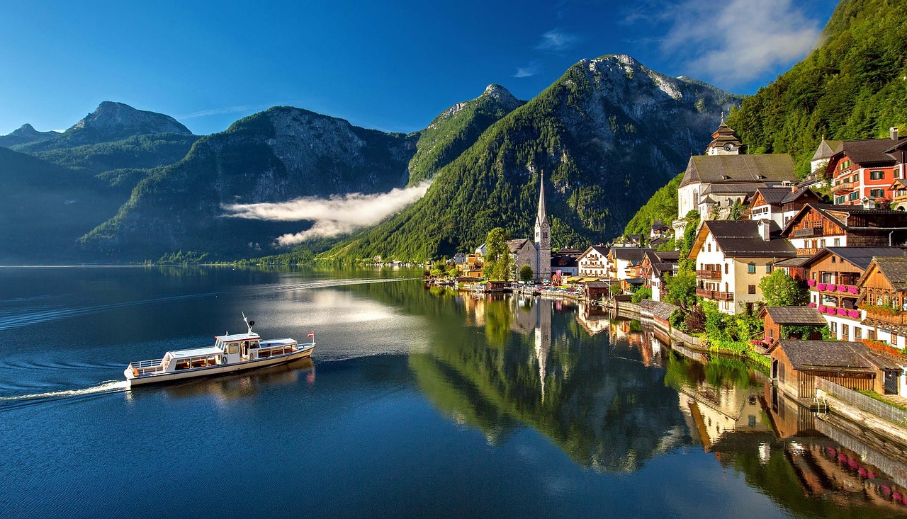 Hallstatt, austria, mountain lake, lake, alps, summer, tourism, vacations, upper austria, village, mountain, nature, boat, hallstatt, austria, austria, austria, austria, austria, summer, tourism, tour